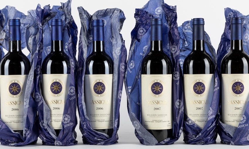 Bottles of Sassicaia on display in the Fine Wines category.