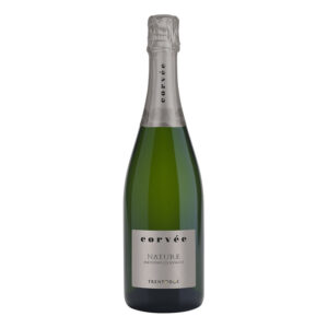 A bottle of Trento DOC Nature by Corvée with a clean and elegant label.